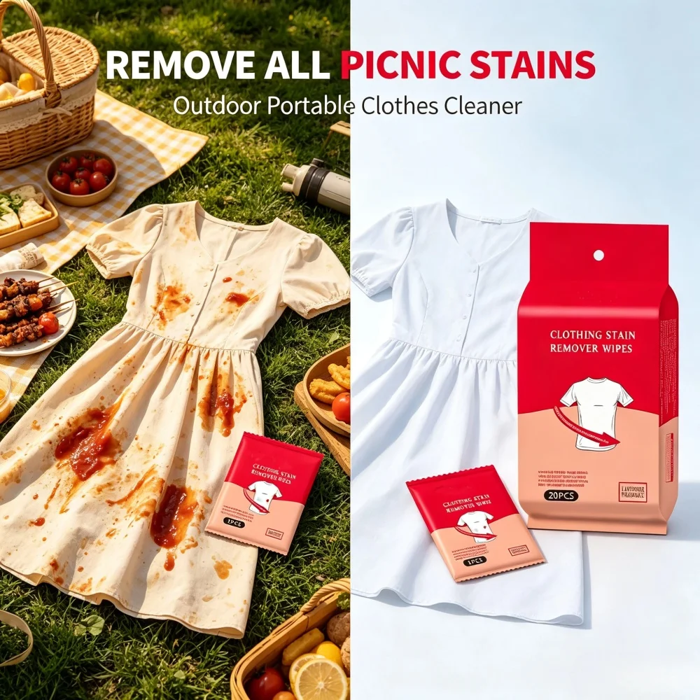 1Bag 20Pcs Clothes Stain Removal Wet Wipes Individual Wrapped Cleaning Wipes For Clothes Fabric Mini Instant Cleaner - view 5