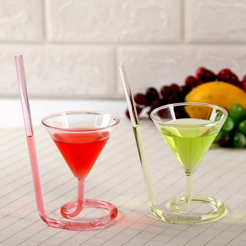 Cocktail Glass Creative Screw Spiral Straw Molecule Wine Glass Champagne Goblet Party Bar Drinking Glasses Kitchen Tools