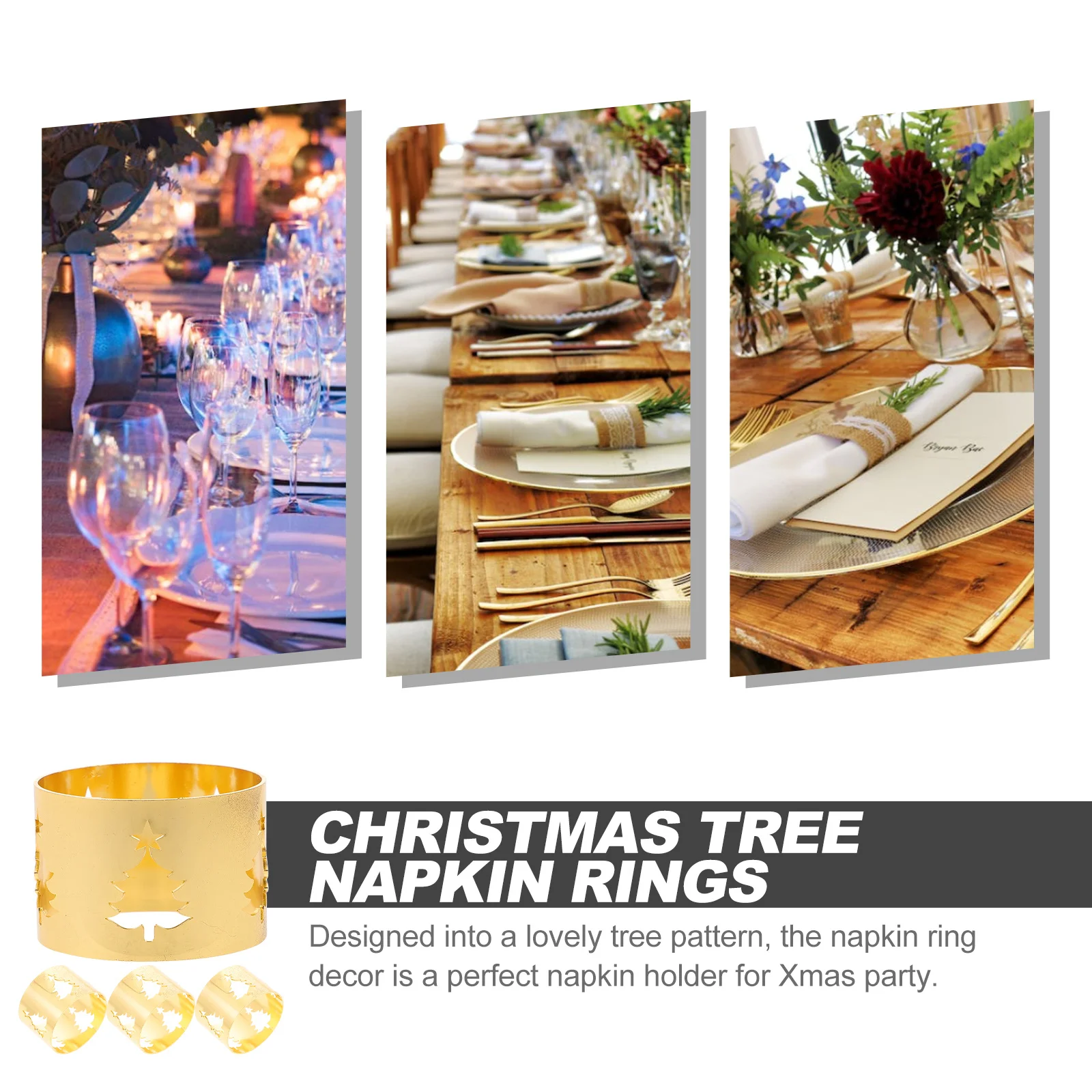 

4Pcs Christmas Tree Napkin Buckles Iron Hollow Pattern Dining Table Holders Holiday Decoration Christmas Napkin Holders