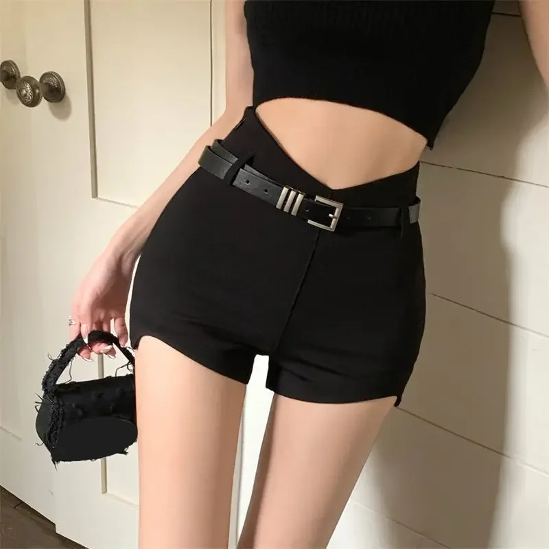 Cotton Female Short Pants With Belt Women's Shorts Summer XXL Elasticty Comfy Streetwear Fashion Clothing 2024 Designer Luxury