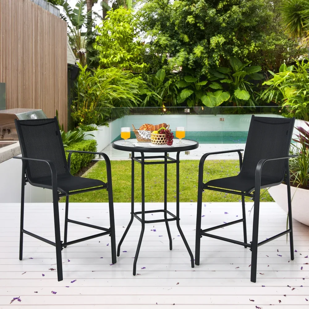 

3PCS Patio Bar Set Outdoor Bistro Set w/ 2 Stools & 1 Tempered Glass Table