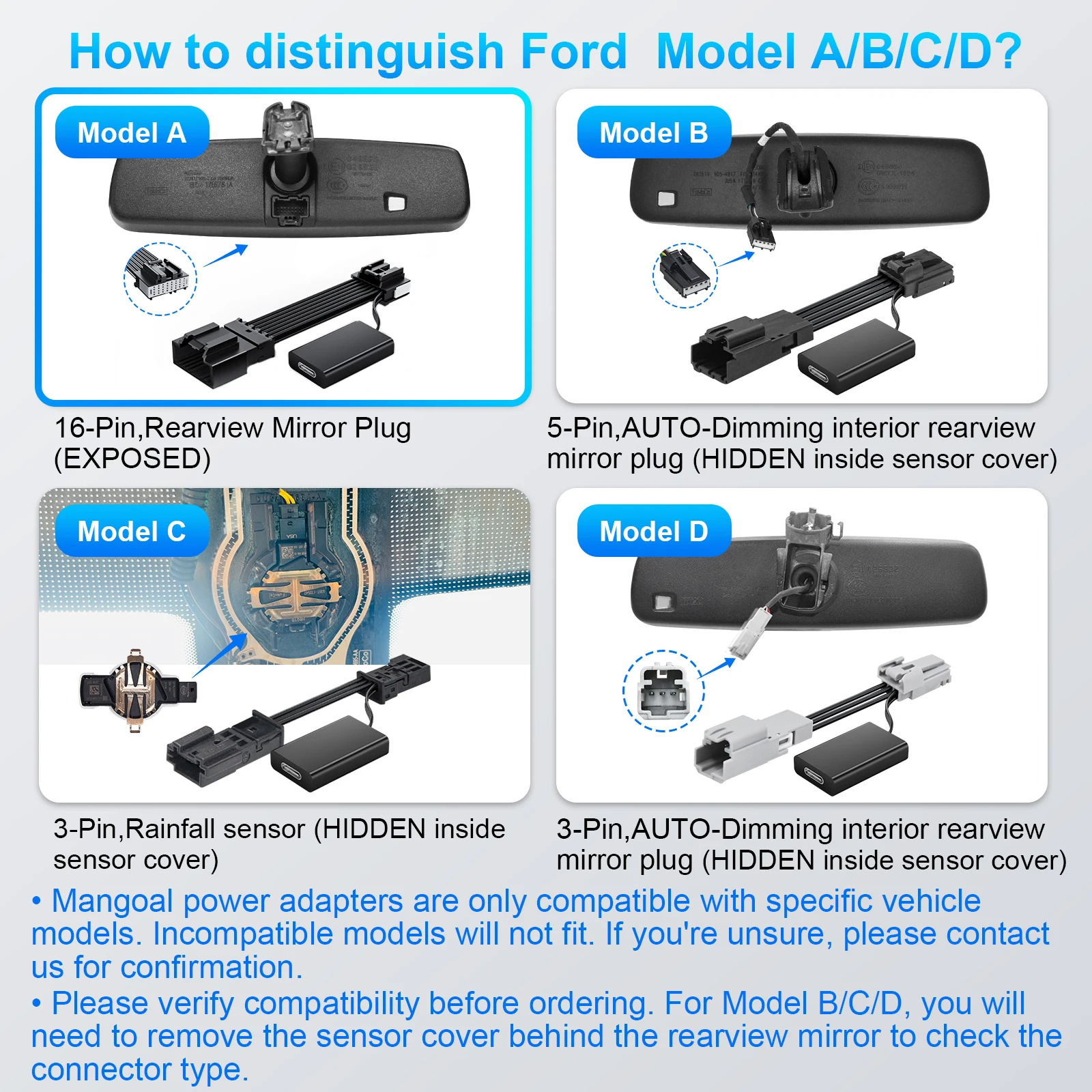

Dash Cam Power Adapter For Ford F150/F250/F350/450 Explorer Edge Bronco Mustang Plug and Play Type-C USB Interface Car Adapter