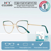 CLLOIO Women Fashion Cat Eye Metal Prescription Glasses Anti-Blue Light Reading Glasses Myopia Photochromic Optical Eyeglasses
