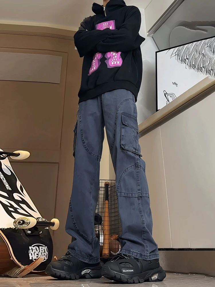 

Мужские джинсы Deep Ey Workwear: осенне-зимние, в американском стиле High Street, приталенные, прямые, с легким расклешением