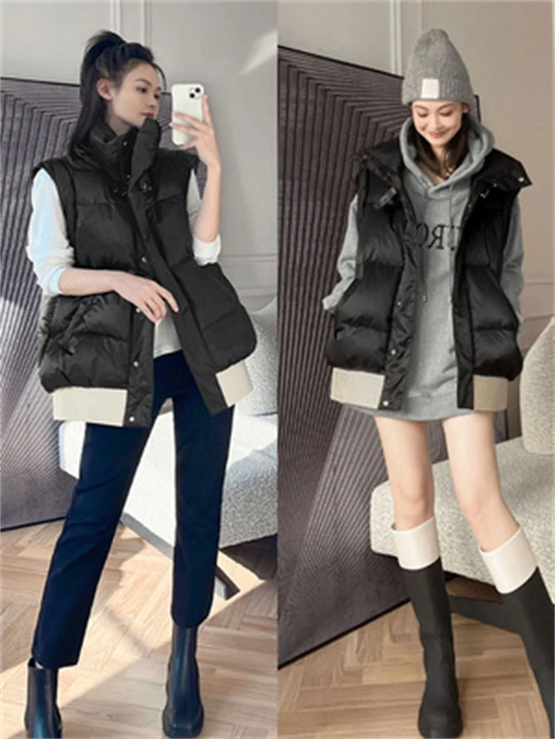 

Preppy Down Vest For Female 2022 Autumn/Winter European Style Everything Western Style Vest For Women Coat Solid Color Commute