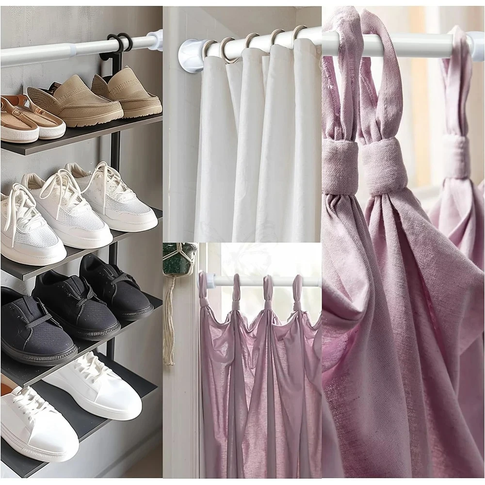 Spring Tension Curtain Rods Durable Adjustable Length Hanging Extendable Telescopic Poles for Bathroom Kitchen Cupboard No Drill view 5