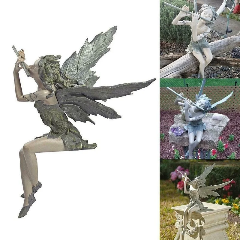 Flute Fairy Flower Fairy Statue Garden Decoration Angel Wing Resin Craft Decoration