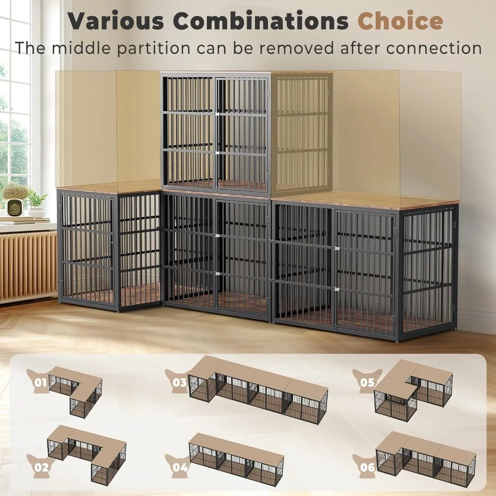 قفص كلب كبير جدًا بثلاثة أبواب: قفص داخلي عالي التحمل على شكل طاولة نهاية خشبية للكلاب المتوسطة والكبيرة