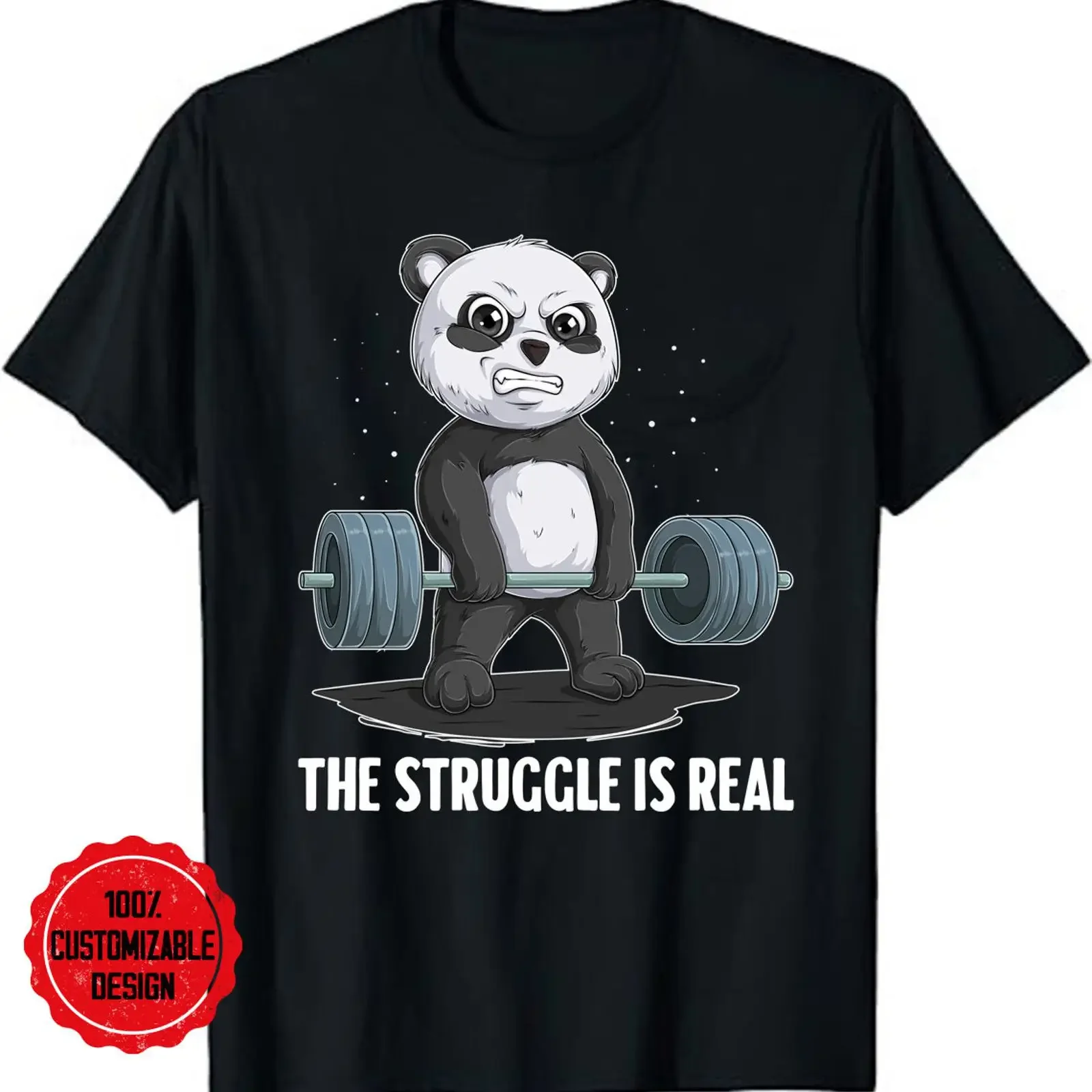 Panda The Struggle Is Real Weightlifting Fitness Gym T Shirt Funny WorkouT vintage Washed Unisex Stretched Casual