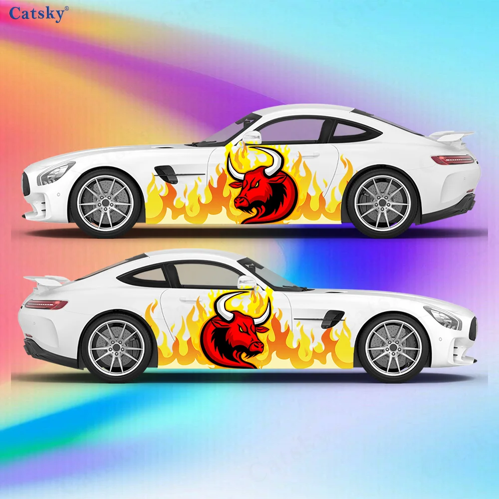 

Colorful Flame Bull Head Car Vinyl Wraps Decal Self-adhesive PVC Sticker Suitable for Trucks SUV Decor Auto Accessories Gift