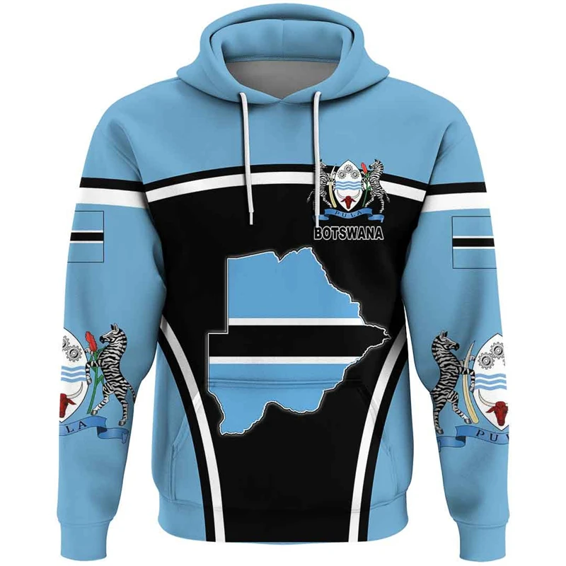 Botswana Flag Emblem Pattern Hoodies For Men Daily Loose Men's Fashion Sweatshirts Casual Clothing Oversized Street Pullovers