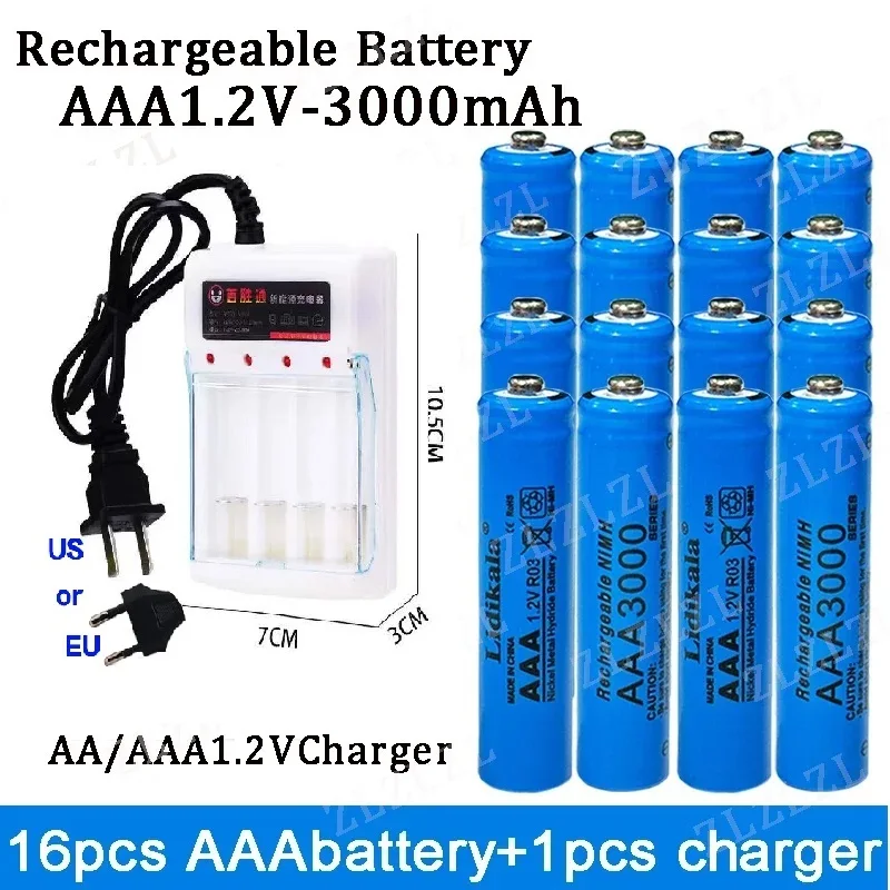 

NEW High Quality 1.2V Rechargeable Battery, AAA3000mAh Battery+charger, Alkaline Technology, for Remote Control, Toys/computer