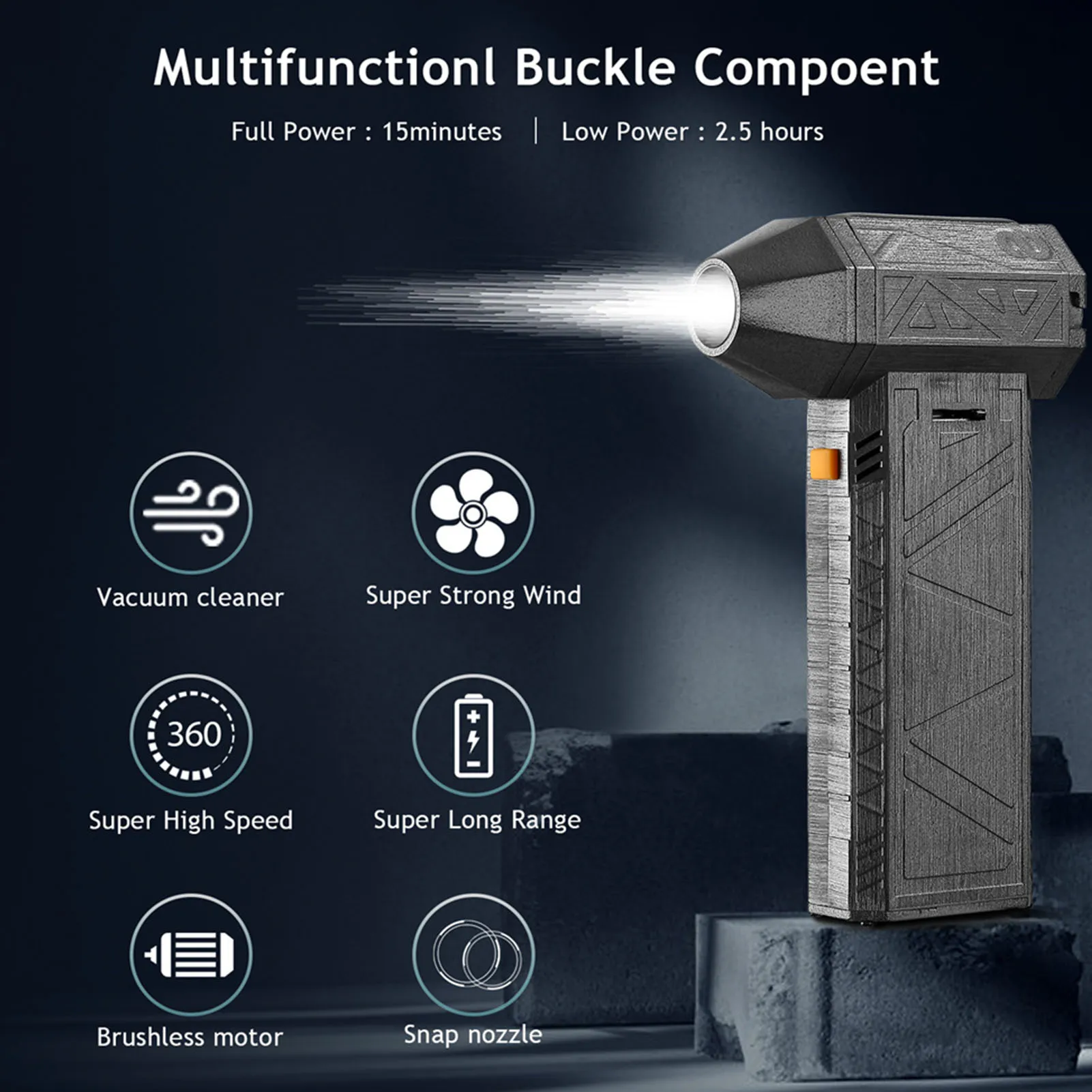 

Turbofan Blower Cordless Dry Blower Brushless Motor Snap on Nozzle Strong and Stable Power with USB Cable for Car Cleaning
