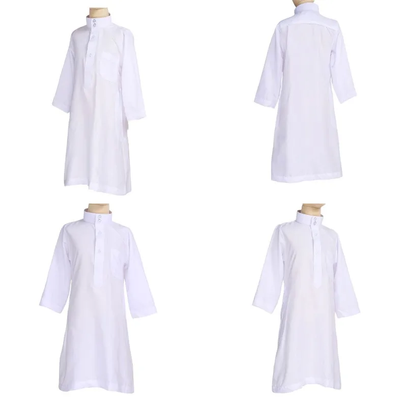 Arab Ramadan Kaftan Robe Gown Boys Shirts Dress Clothing for Children Kids Muslim Islamic White Jubba Thobe Abaya