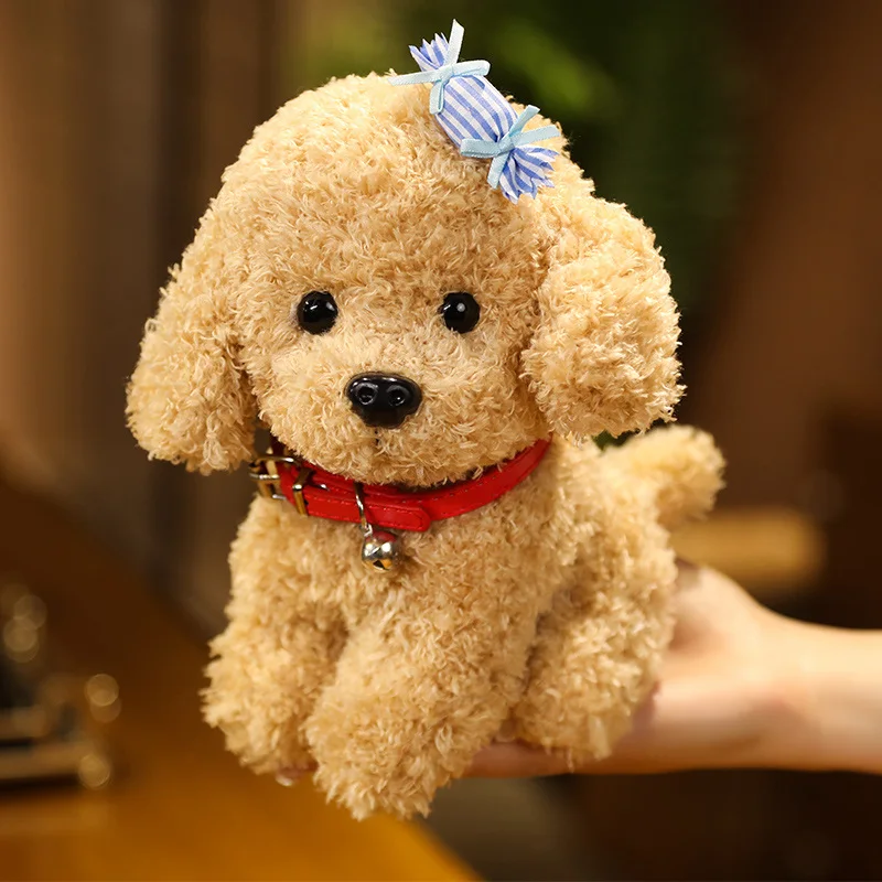 New Lovely Curly Hair Teddy Dog Plush Toys Wears Collar Head Flower Teddy Dolls Stuffed Soft Toy Kids Birthday Gifts