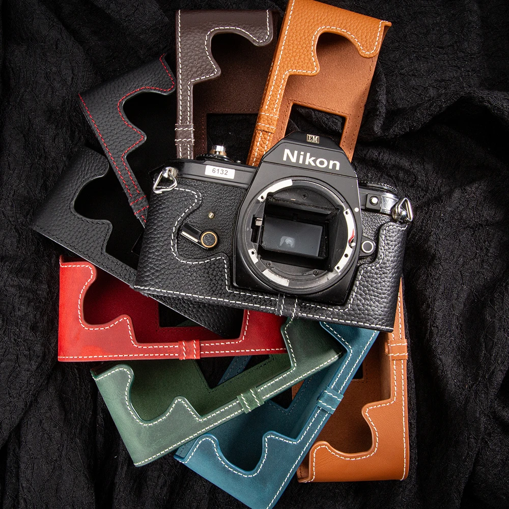 

Leather Camera Bag For Nikon EM Case Genuine Real Leather Camera Half Case Cover Bag Protective Case Photography Accessories
