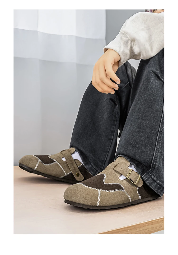 Retro-Farbblock-Mode, vielseitige Mules für Herren, Sandalen mit offenem Rücken und geschlossener Zehenpartie, bequeme Freizeit-Halbschuhe mit weicher Sohle für den täglichen Gebrauch. – Detail 22