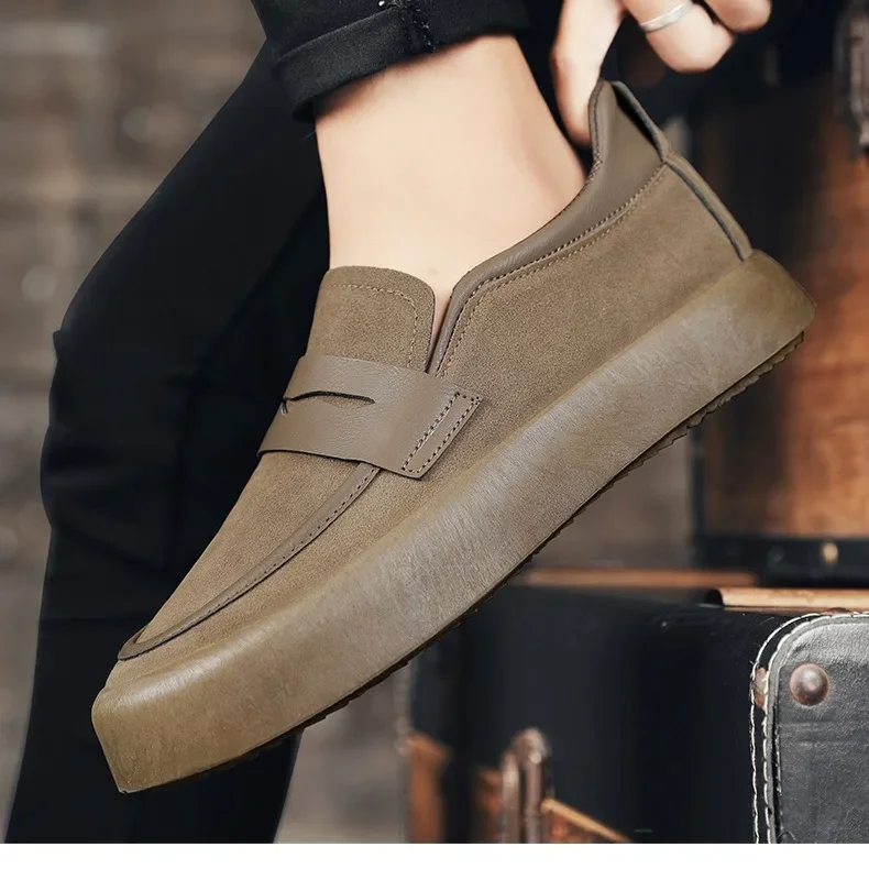 

Loafers Men Shoes Leather Walking Shoes Business Non-slip Soft Bottom Work Loafers Round Flat Bottom Footwear Outdoor Sneaker
