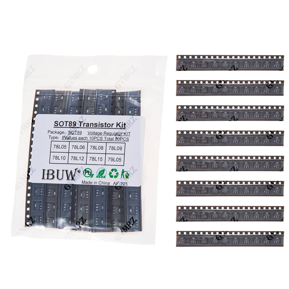 80PCS 78 8Values SOT89 Transistor Kit (78L05/78L06/78L12 etc.) Voltage Regulator for Arduino DIY Electronic Power Supply Project
