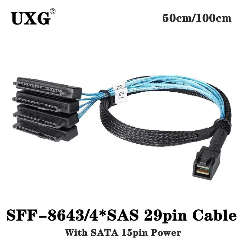 I cavi di SAS SATA SFF-8643 a 4 SFF-8482 Mini SAS interno HD al connettore di SFF-8482 di 4 29pin con il cavo del porto 12 GB/S di potere di SAS