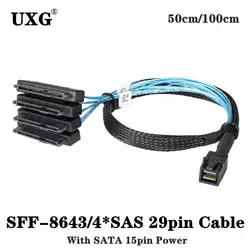 I cavi di SAS SATA SFF-8643 a 4 SFF-8482 Mini SAS interno HD al connettore di SFF-8482 di 4 29pin con il cavo del porto 12 GB/S di potere di SAS 15pin