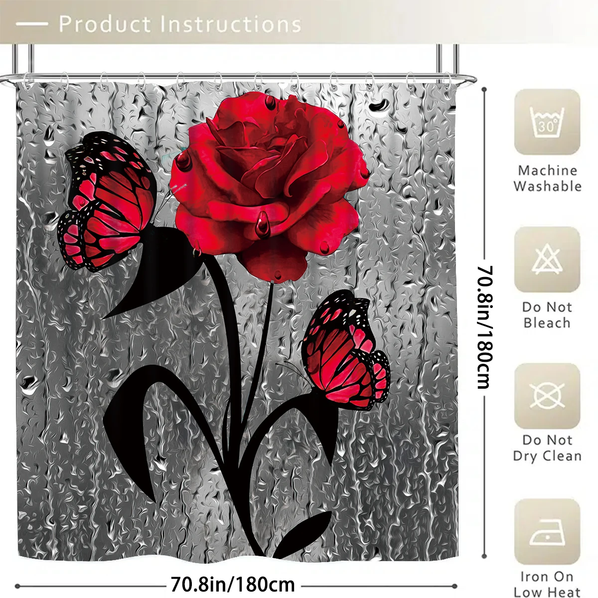 1/4 Piece Shower Curtain Set, Waterproof Bathroom Partition Curtain with Hooks, Anti-Slip Bath Rug, U Shape Mat, Toilet Seat Cov