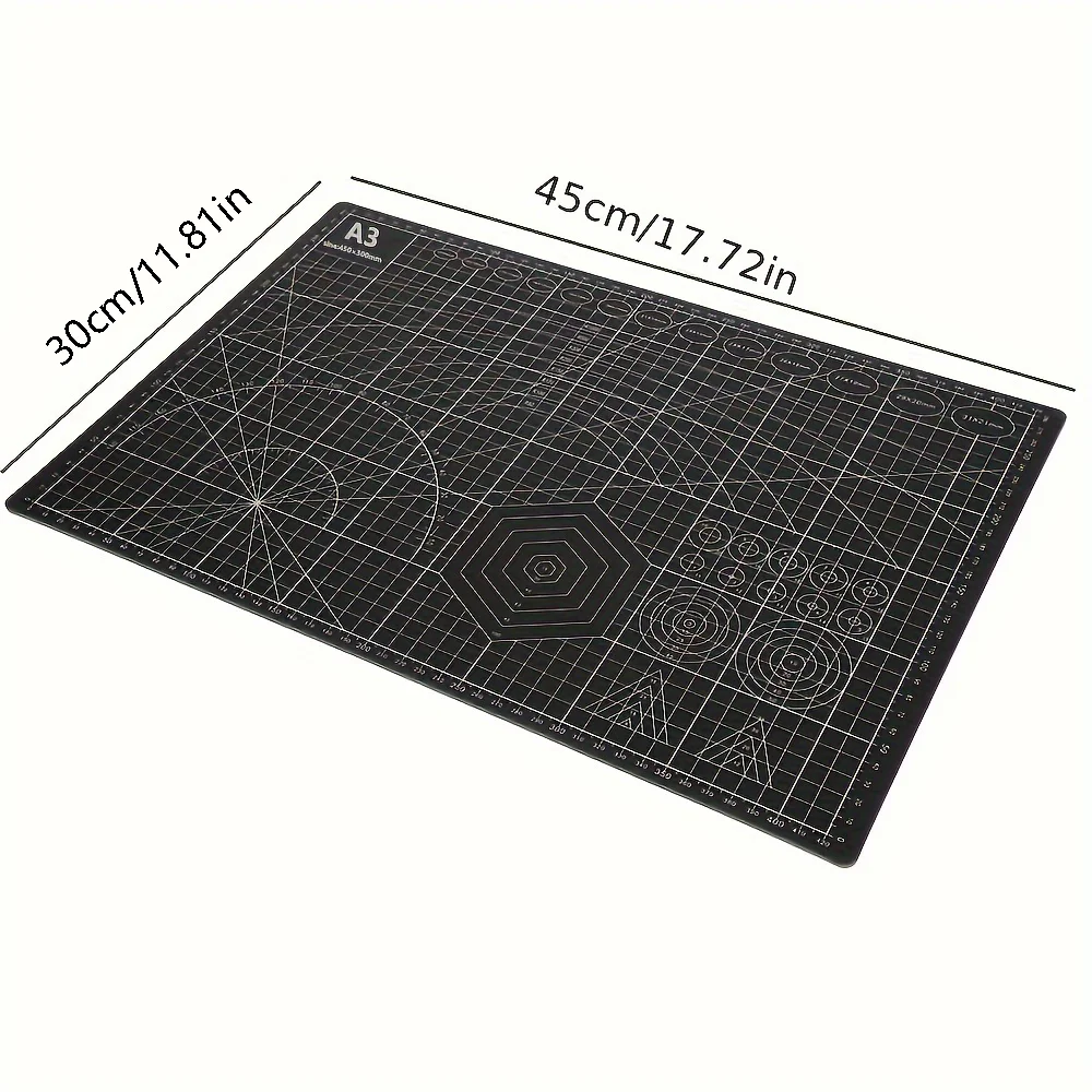 Black A3 craft mat PVC non-slip leather, grid line cutting mat, suitable for DIY supplies, paper crafts, art crafts