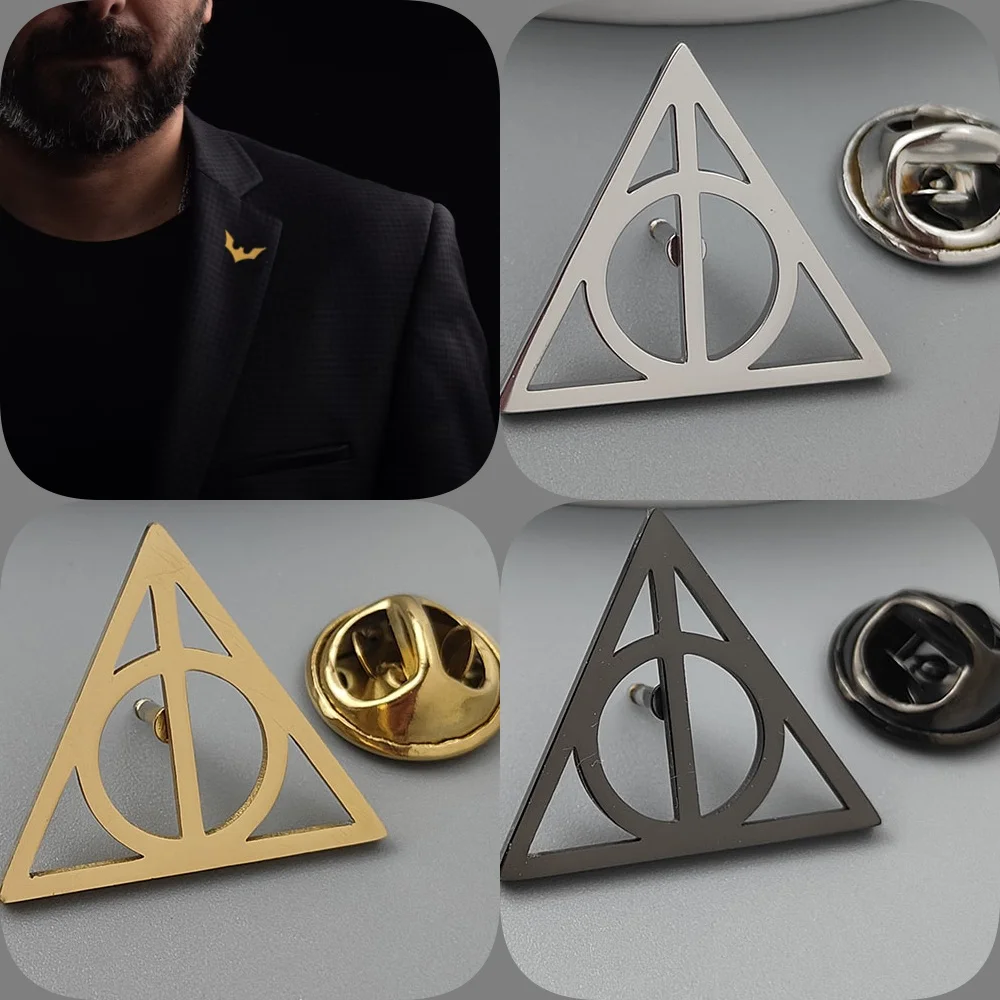 

Fashion punk round triangle stainless steel gold-plated badge, men's suit collar pin, silver brooch suit, wedding wear jewelry