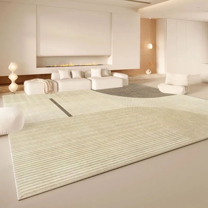 VIKAMA Diagonal Striped Textured Area Rug Non Slip Washable Beige Neutral Mat Minimalist Carpet for Living Room Bedroom Decor