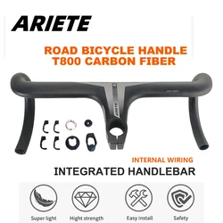 ARIETE Road Bicycle Handle Carbon Fiber Integrated Handlebar 28.6MM/380~440MM/80~110MM Internal Wiring Bent Bar Bike Accessories