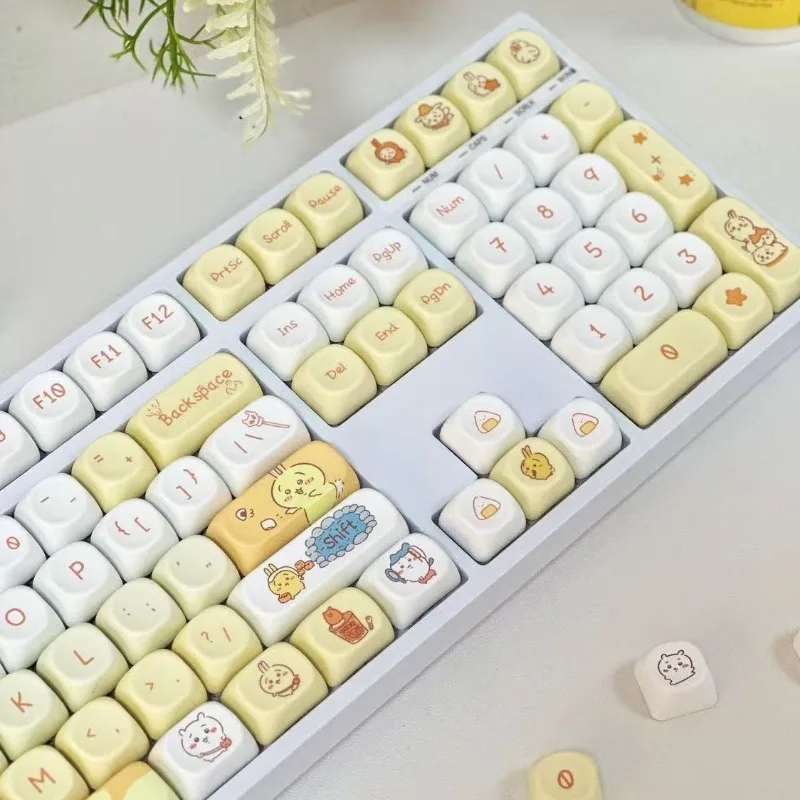 Anime Cartoon Kawaii Chiikawa Personalization Three Little Ones Usagi Hachiware Sublimation Mellow Yellow Adapt Single Keycap view 6