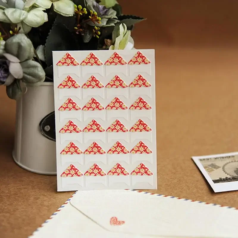 24 Pcs/sheet DIY Floral Print Corner Paper Stickers for Photo Albums Handwork Frame Decoration