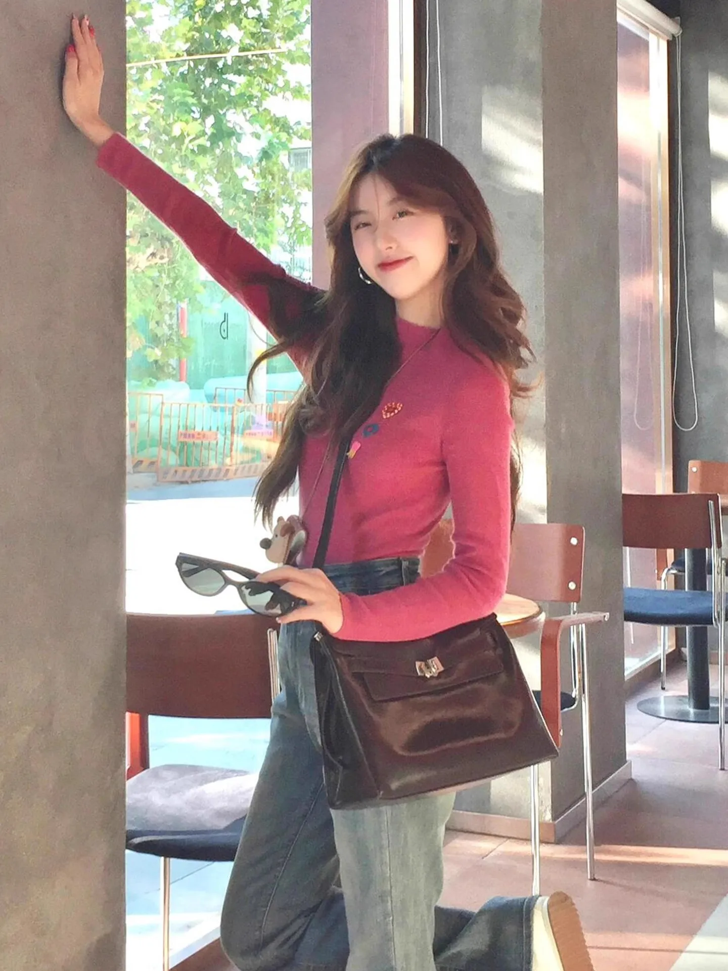 Koreanisches Langarm-Strickshirt, schmal geschnitten, als Unterhemd für Damen, Herbst-Winter, modisch, einzigartig, als Innenbekleidung