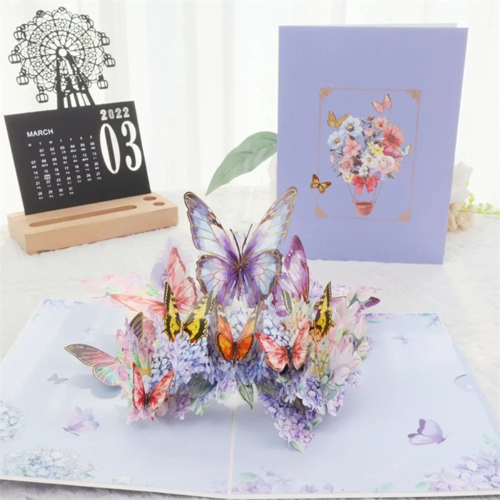 5Pcs 3D Pop-Up Cards Butterfly Birthday Card Flower Anniversary Gifts Postcard Wedding Invitations Congratulation Greeting Cards