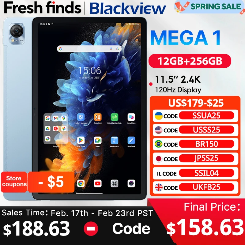 Blackview MEGA 1 tabletas 11,5 "2.4K 120Hz pantalla 50MP cámara 12GB 256GB 8800mAh 33W carga Widevine L1 Android Pad PC