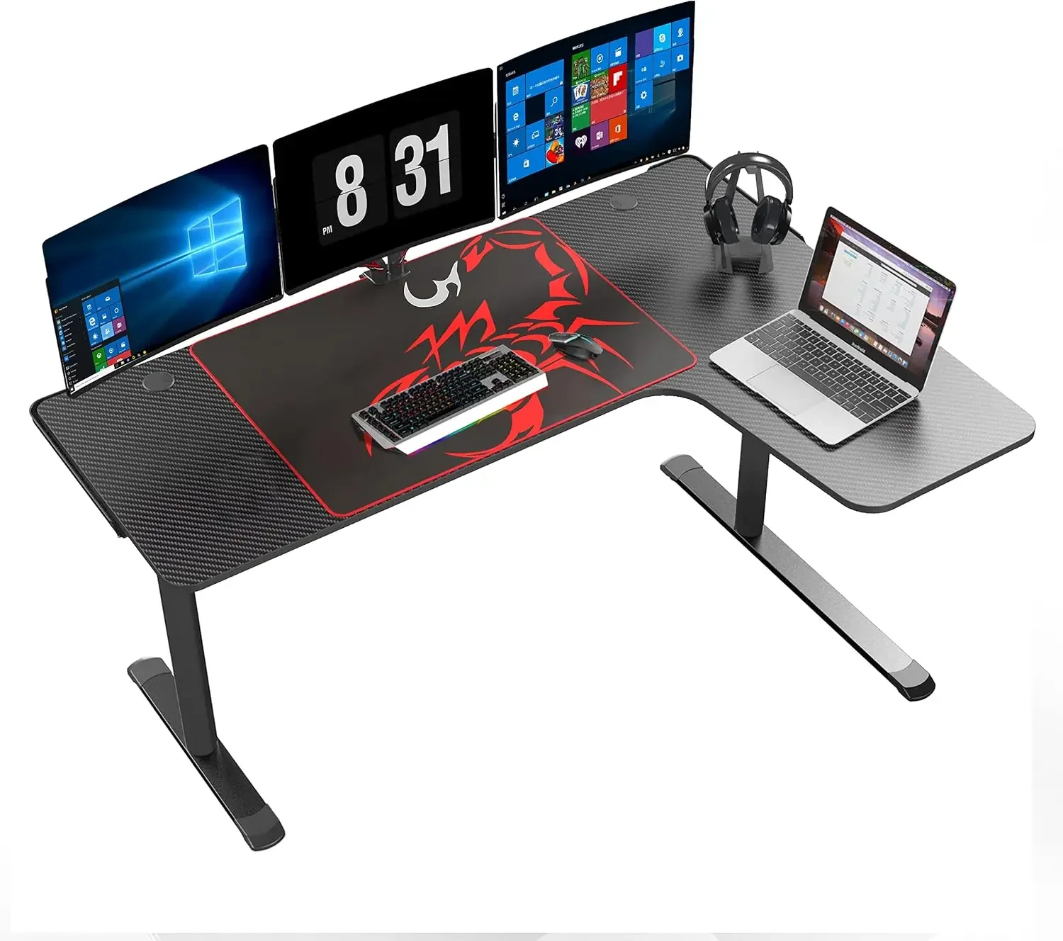 L Shaped Gaming Desk, 60 Inch L60 Home Office Corner PC Computer Gamer Table Large Writing Workstation Gifts w Mouse Pad Cable