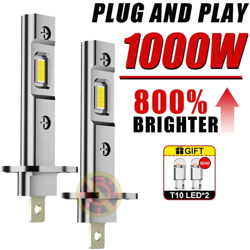 

H1 LED Headlight 2PCS H1 Led Light Canbus No Error Fanless 6500K White CSP CHIPS High Low Beam Auto Light 1:1 Mini Diode 12V