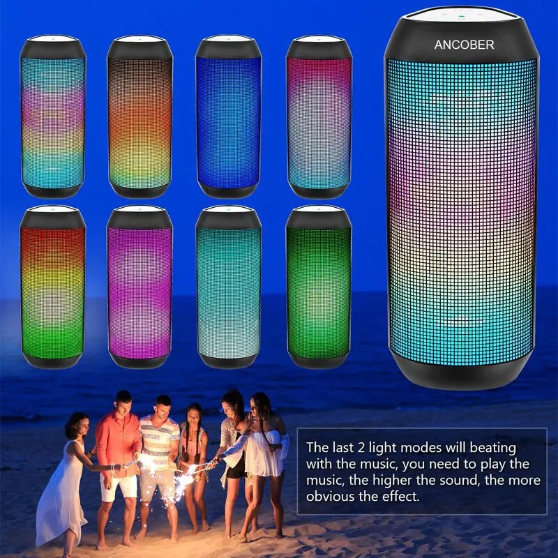 Portable speaker Bluetooth, 15W, AUX, TWS dual pairing, LED light, stereo, Bluetooth 5.3, waterproof, wireless speaker