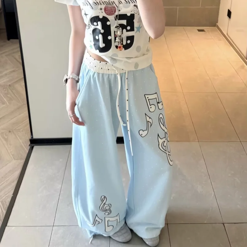Trendy Hot Sell Ins Print Trousers Personalized Office Lady Slim Feminine Sweatpants Polka Dot Casual Loose Wid Leg Pants