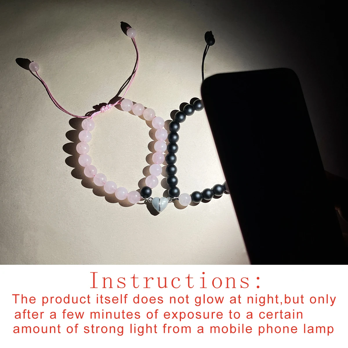 مضيئة رمادي قابلة للتبديل القلب حبة زوجين اليد حبل الأسود الوردي الخرز متوهجة أساور للشركاء