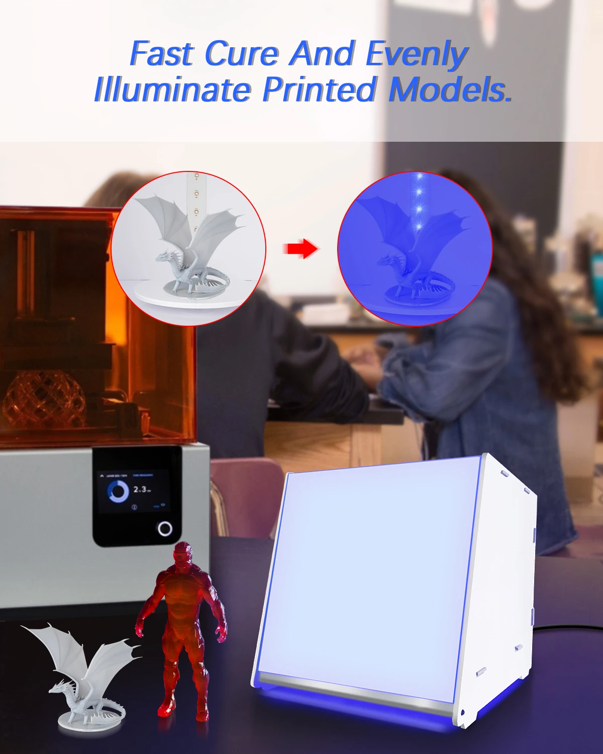 Scatola di polimerizzazione in resina UV SUNLU per polimerizzazione di modelli stampati in resina UV 3D DLP SLA LCD con controllo Timer giradischi a