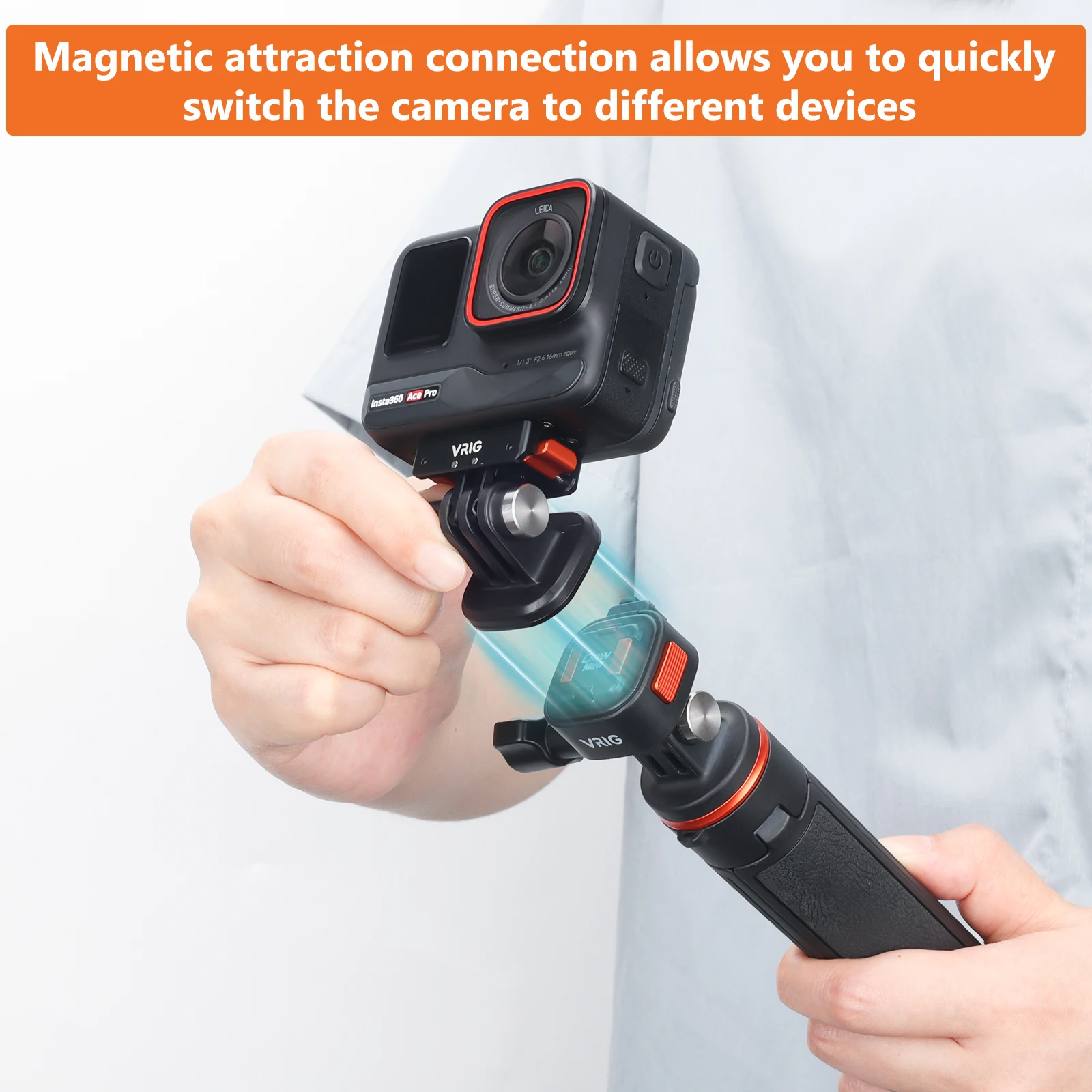 VRIG Magnetic Quick Release Adapter Action Camera Mount Claw Mini Double Lock for Tripod Selfie Stick Insta360 Smartphone Vlog