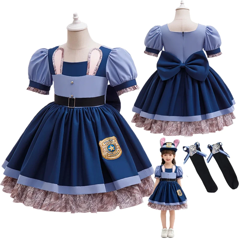 

Костюм для косплея кролика Джуди для девочек, платье полицейского кролика Лолиты с для карнавальной вечеринки, ролевая игра, униформа из фильма на день рождения