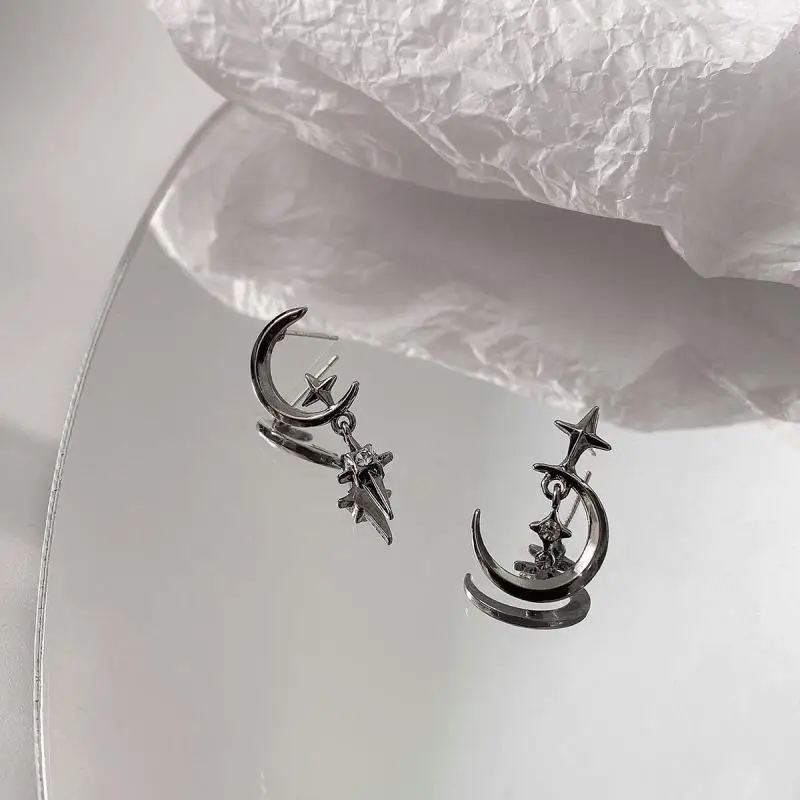 Hot Sale Crystal Earrings Star Moon Design Pendant Eardrop For Women Stud Trendy Dangle Earrings