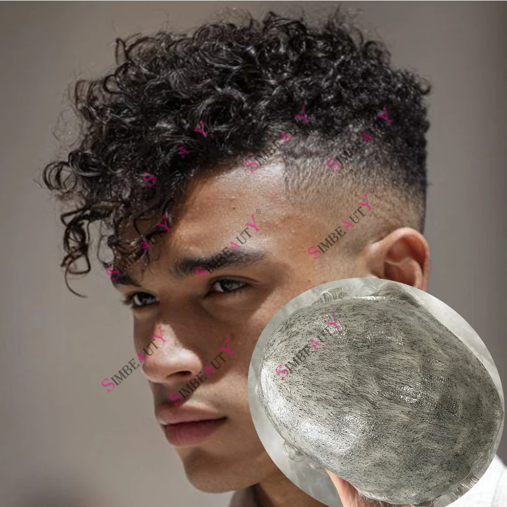 18mm Afro Curly Men's Toupee Super Durable Full PU Base 1B10 1B50 Grey #1B #2 Black Brown Natural Hairline Manageable Human Hair