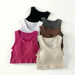 Women Tank Top Built In Bras Women Sports Bras Top With Chest Pads Shockproof Round Neck Crop Top Comfort Camisole