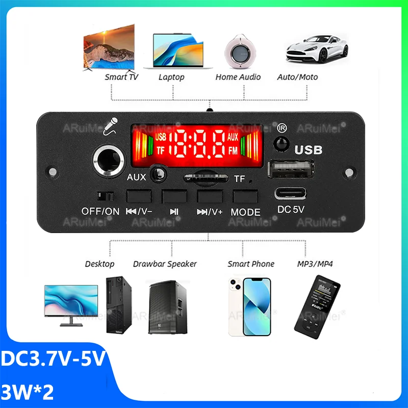 DC 5V 10W Bluetooth 5.0 Stereo DIY Car MP3 Player Decoder Board 2*5W Amplifier Wireless FM Radio Module TF USB Handsfree Call