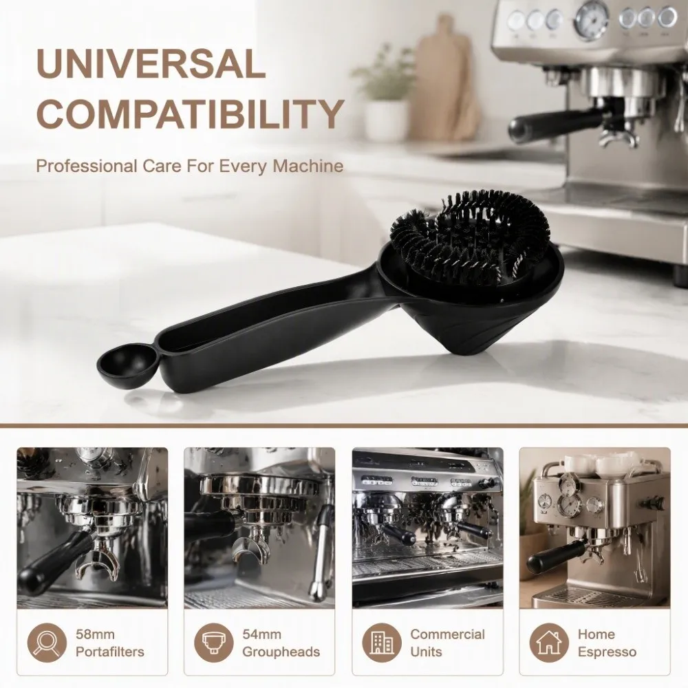 Nylon Bristle Coffee Machine Cleaning Brush Curved Head Water Deflector Grouphead Cleaning Brush Long Handle Anti Splash