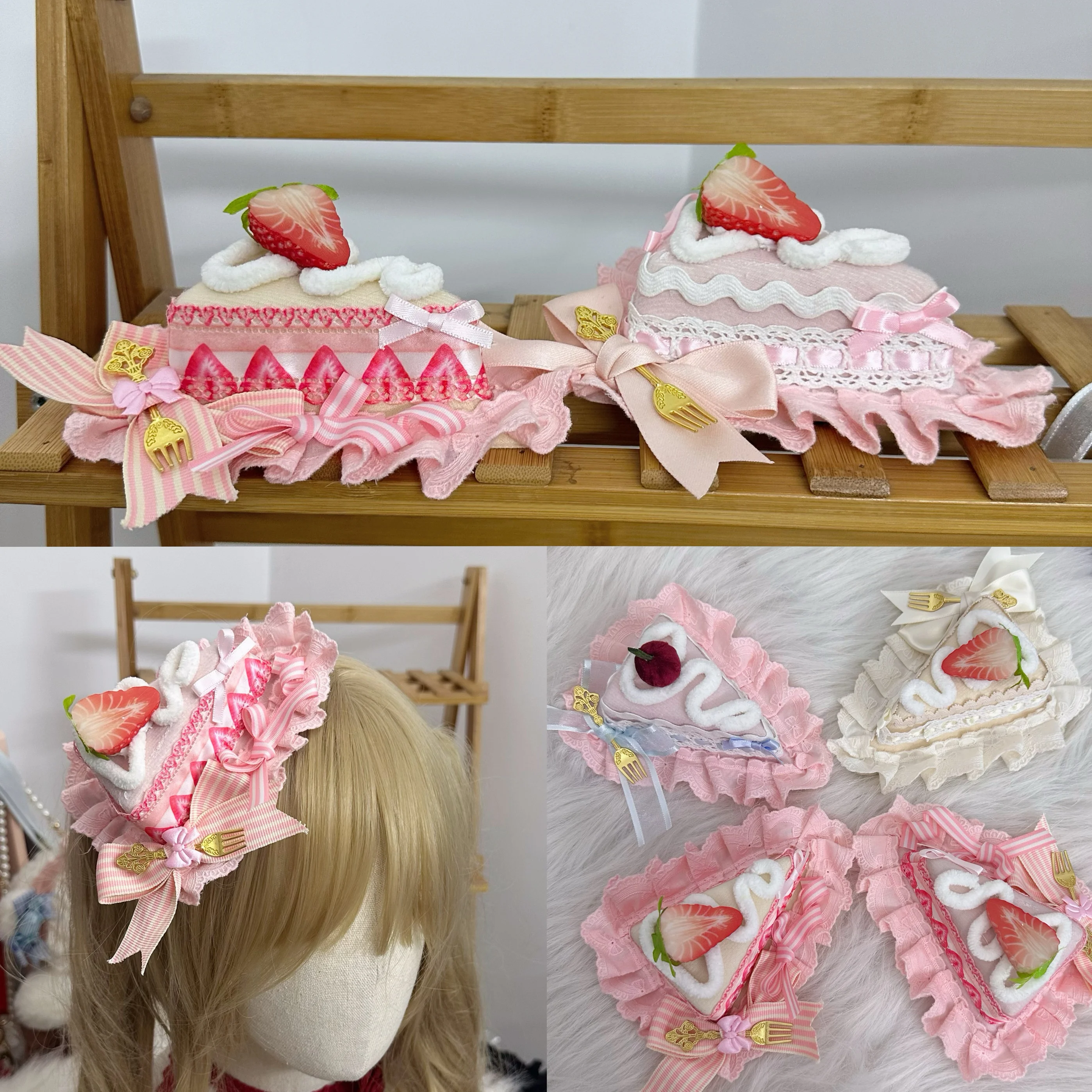 Original homemade Lolita element Cut cake Hat Dessert Lolita style handmade headwear Strawberry hair accessories