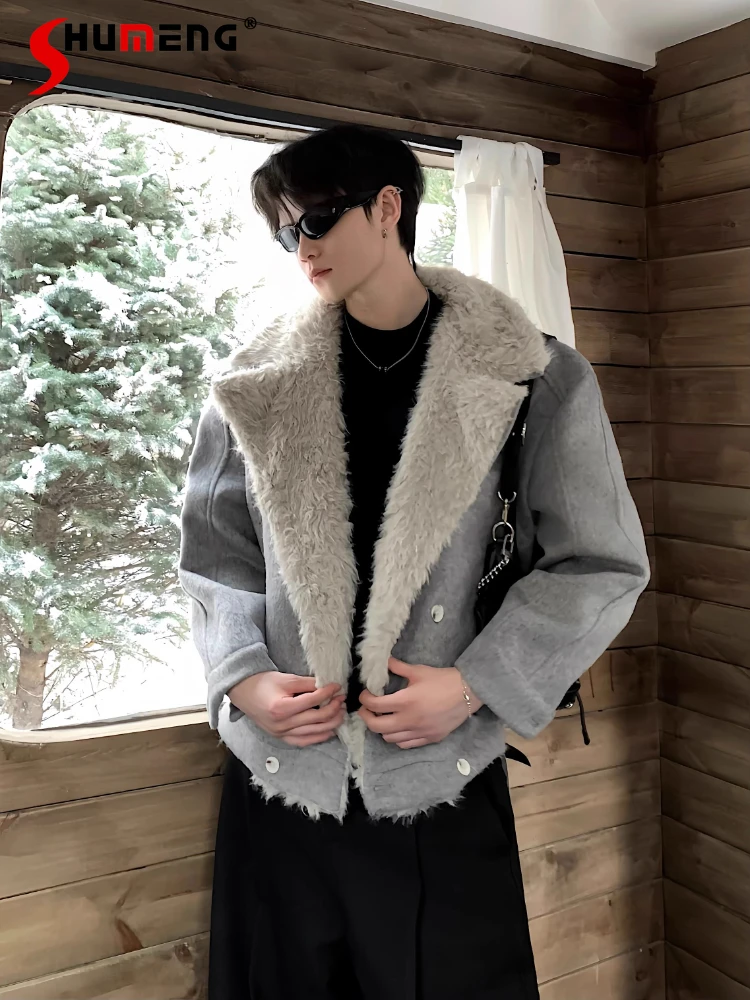 

2025 Men's Winter New Simple High-end Faux Fur Collar Jackets Parkas Men's Double-breasted Thickened Warm Stand Collar Parkas